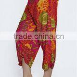 Women Cotton Black Mulicolored Flowers Design Short Harem Capri Pants thumbnail-3