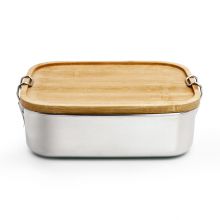 Japan Style stainless steel lunch box/two compartments metal food storage container with bamboo lid