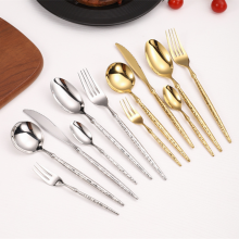 Luxury Stainless Steel Flatware Set 304 Hammered Handle Knife Fork Spoon Gold Cutlery Wedding Silverware thumbnail-3