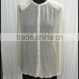European-style casual cotton Cut flower fabric white long-sleeved shirt