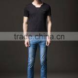 Cheap men's v-neck smooth elastic cotton t shirt