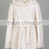 Rex14065 Hot Design Elegant Rex Rabbit Fur Coat White With Belt thumbnail-1