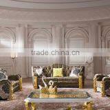 2015 European Italian New Classic Gold Foil Solid Wood Arms Fabric Sofa Set AL038 thumbnail-6