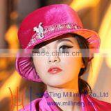 Victorian Velvet Satin Vintage Ribbon Bucket Floppy Church Millinery Hat Red thumbnail-3