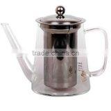 400/600ml borosilicate glass tea pot with stainless steel strainer