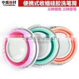 Transon Foldable Brush Washer With Handle, Plastic Brush Washer. Water Pot, Blue, Red, Orange, Green Color . thumbnail-1