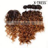 16inch Full Head in One Pack Synthetic Mixed 4 Bundles With Closure Spanish Perment With Top Closure Human Hair Bundle Weaves