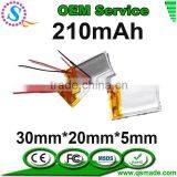 3.7v 502030mm 210mah Smallest Lithium Built in Polymer Battery With Connector thumbnail-1