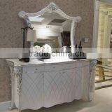 Louis XVI Style Neoclassical Buffet Table Set, White Ornate Buffet and Mirror Set With Tidy Line thumbnail-4