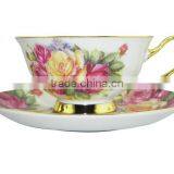 NEW Product 200ml Bone China European Style Flower Pattern Coffee Mug With Saucer Set for Hotel thumbnail-1