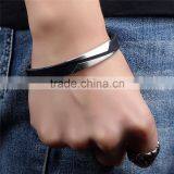 Fashion Silicone Men's Bracelets Unique Cutting Hollow Design Length Adjustable Stainless Steel Men Jewelry Bangles thumbnail-4