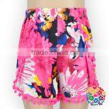 2016 New Arrival Cute Black White Strip Flowers Fabric With Hot Pink Pom Pom Pom Shorts For Girls thumbnail-4