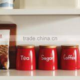 Hot Sales Set of 3 Attractive Home Metal Sugar Tea Coffee Canisters With Bamboo Lid thumbnail-2