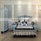 European Style Classic Design Boys Light Blue Children Wooden Carved Cloth Art Cot Bed - BF07-70356 thumbnail-1