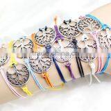 Antique Silver Hollow Tree of Life Charm Bracelet Customized Charm Wax Cord Bracelet Cheap Personalzied Bracelet for Promotion thumbnail-2