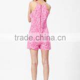 2015 New Arrival Sleeveless Peach Floral Lace Metallic Strappy Woman Playsuit thumbnail-3