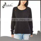 Cotton/polyester Black Light French Terry Cutout Shirt for Women thumbnail-1