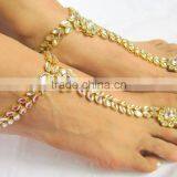 KUNDAN GOLD PAYAL Anklets Pair Toe Ring Barefoot Sandal thumbnail-4