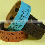 Wide Cuff Leather Bracelet Bangle With Letter Printing Custom Logo Print Leather Bracelet Cheap Promotion Leather Bracelet thumbnail-1