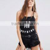 Summer Sexy Women Front Print Knitted Bodysuit With Custom Slogan Slip Jumpsuit With Your Own Logo Print thumbnail-2
