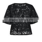 2016 Ladies Black Lace Loose Style Short Sleeve O-neck Shirt/blouse thumbnail-2