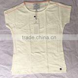 Ladies White Side Slit Dip Hem Striped Cotton T-Shirt thumbnail-1