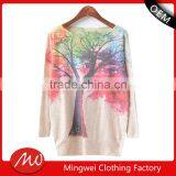 Lady Pullover Angora Cashmere Sweater With Tree Printing thumbnail-1