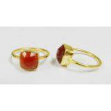 Red Onyx Bezel Setting 8*8mm Cushion Gold Plated Silver Ring thumbnail-3