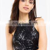 Women Halter Neck Strappy Back Short Hem Gothic Sequin Dress Sleeveless thumbnail-4