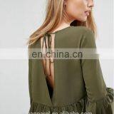 New Design Chiffon Flared Sleeves Woman Blouse Tie V-back Girl Top thumbnail-3
