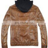 2015 Last Fashion Handsome Warm Mens Hooded Leather Jacket thumbnail-3