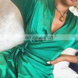 LAITE D2196 Hot Sales Satin Solid Color V-neck High Waist Sexy Dresses Women High Split Maxi Casual Dresses thumbnail-6