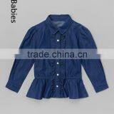 Bulk Wholesale Kids Clothing Girls Blue Denim Ruffle Button up Top thumbnail-1