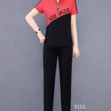 Monisa Sports Leisure Colorful Mixed Suit With Short Sleeves and Long Trousers thumbnail-2