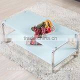 Living Room RB-1402 Modern White Stoving Varnish Rectangular Tempered Glass Coffee Table With Stainless Steel Tea Table thumbnail-2