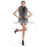 QD70702 Winter Women Natural V-neck Silver Fox and Sheep Skin Fur Vest with Stand Collar