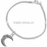 Crescent Moon Charm With Antiqued Swirl Pattern Charm Chain Link Bracelet thumbnail-3