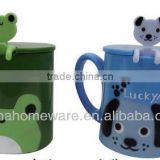 creative animal print plastic cup with lid /handle/ spoon