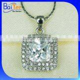 Custom Princess Cut 925 Sterling Silver CZ Created Diamond Solitaire Pendant Necklace Pendant thumbnail-2