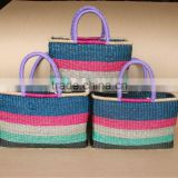 Shopping Seagrass Basket Set of 3 With Purple Handles