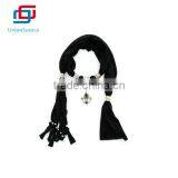 Black Scarves With Alloy Pendant