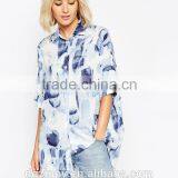 Blue Oversized Print New Model Woman Blouse 2015 thumbnail-2