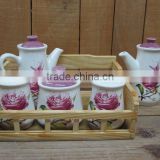 Kitchen condiment spice jar set with wood stand