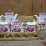 Kitchen condiment spice jar set with wood stand