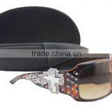 Leopard Print Rhinestone Cross Western Style Sunglasses 100% UV 400 With Box thumbnail-3