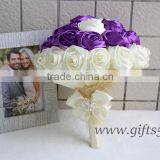 Elegant Purple Satin Ribbon Pearls Bridal Bouquet Bridesmaids Bouquet Wedding Flowers thumbnail-5