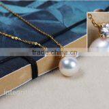 7.5-8mm AAA Natural Akoya Seawater Zircon Gold Pearl Pendant Simple Design Necklace, Pearl Pendant Gold thumbnail-2