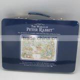 Blue Rectangular Newly Desigh With Handle Popular Lunch Tin Box,tin Lunch Box