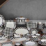 Black and White Grid Design 70pcs for Six Bone China Dinnerware Set thumbnail-1