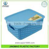 Small Multi-purpose Rattan Rectangle Plastic Storage Basket With Lid